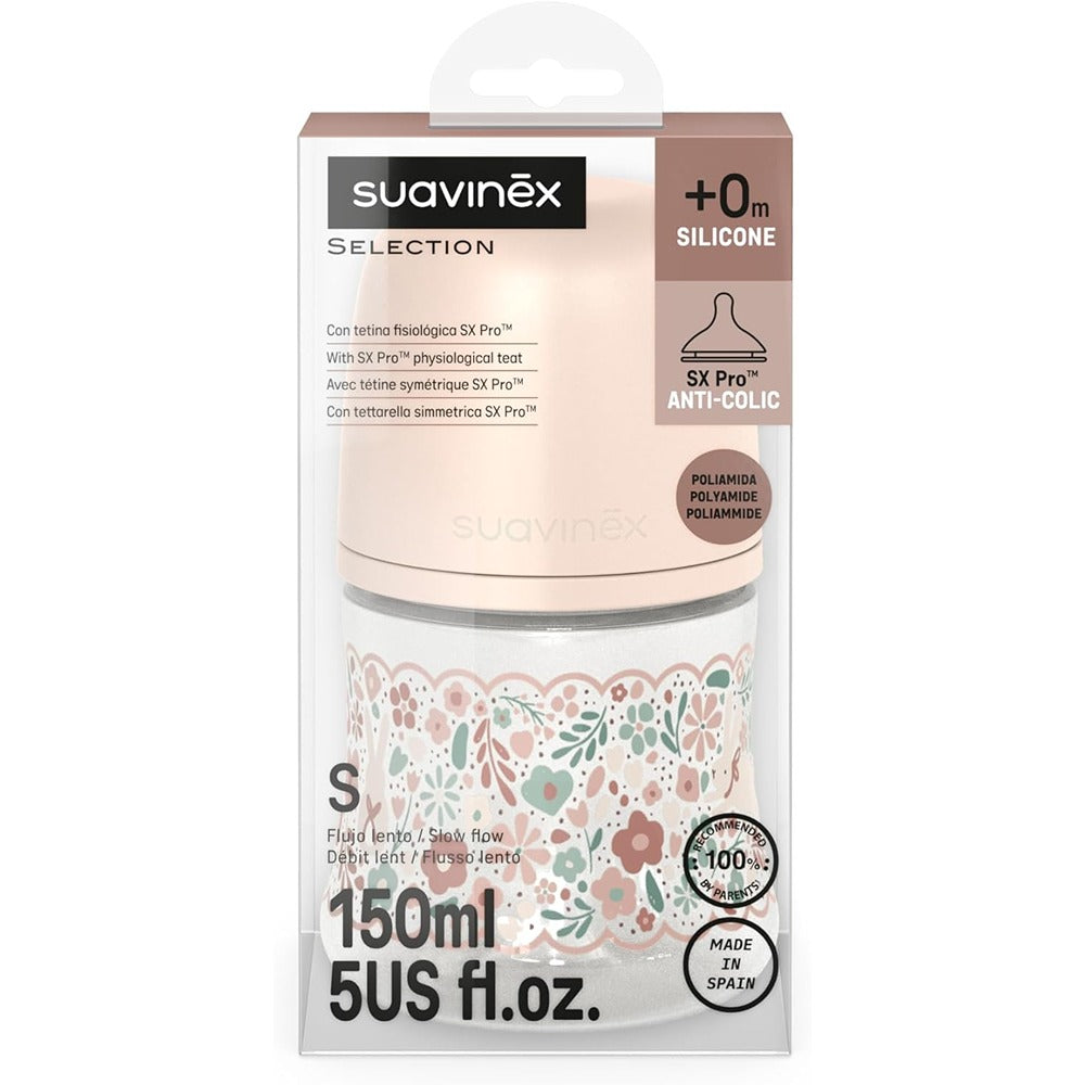 Suavinex wonderland Liberty Biberon Tettarella In Silicone Flusso Lento Rosa 150 ml 0+ Mesi
