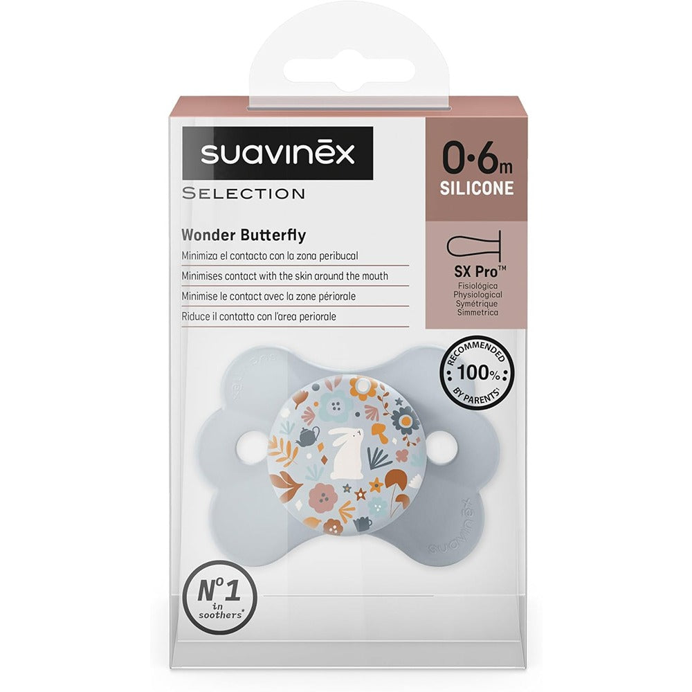 Suavinex Wonderland Butterfly Succhietto Tettarella Simmetrica In Silicone SX Pro Liberty Azzurro 0-6 Mesi