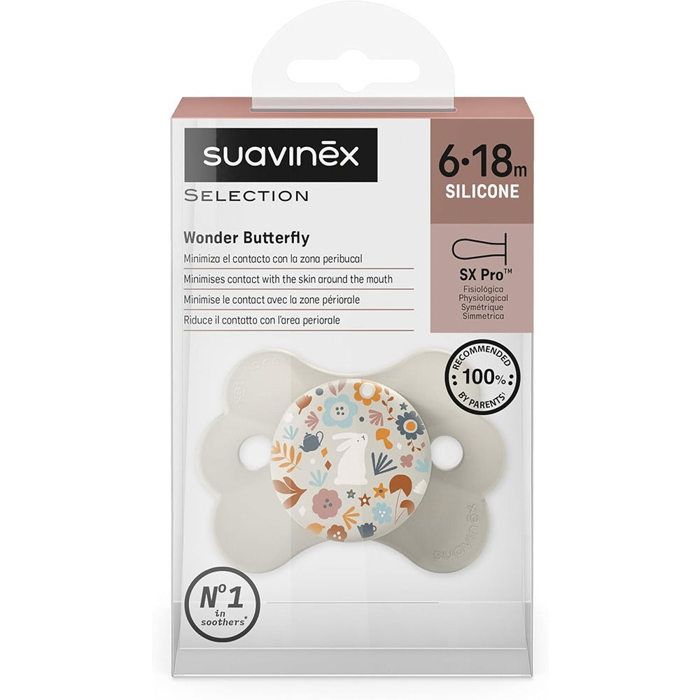 Suavinex Wonderland Butterfly Succhietto Tettarella Simmetrica In Silicone SX Pro Liberty Neutro 6-18 Mesi