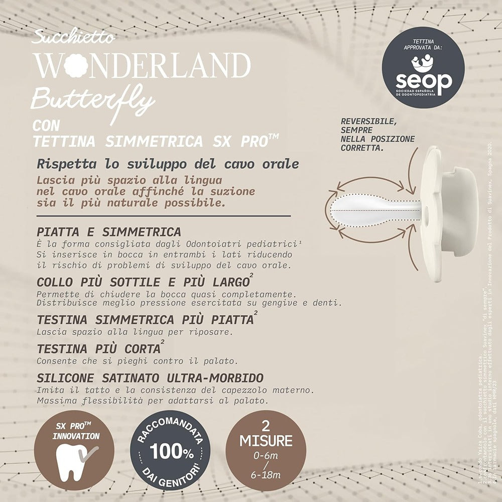 Suavinex Wonderland Butterfly Succhietto Tettarella Simmetrica In Silicone SX Pro Liberty Rosa 6-18 Mesi