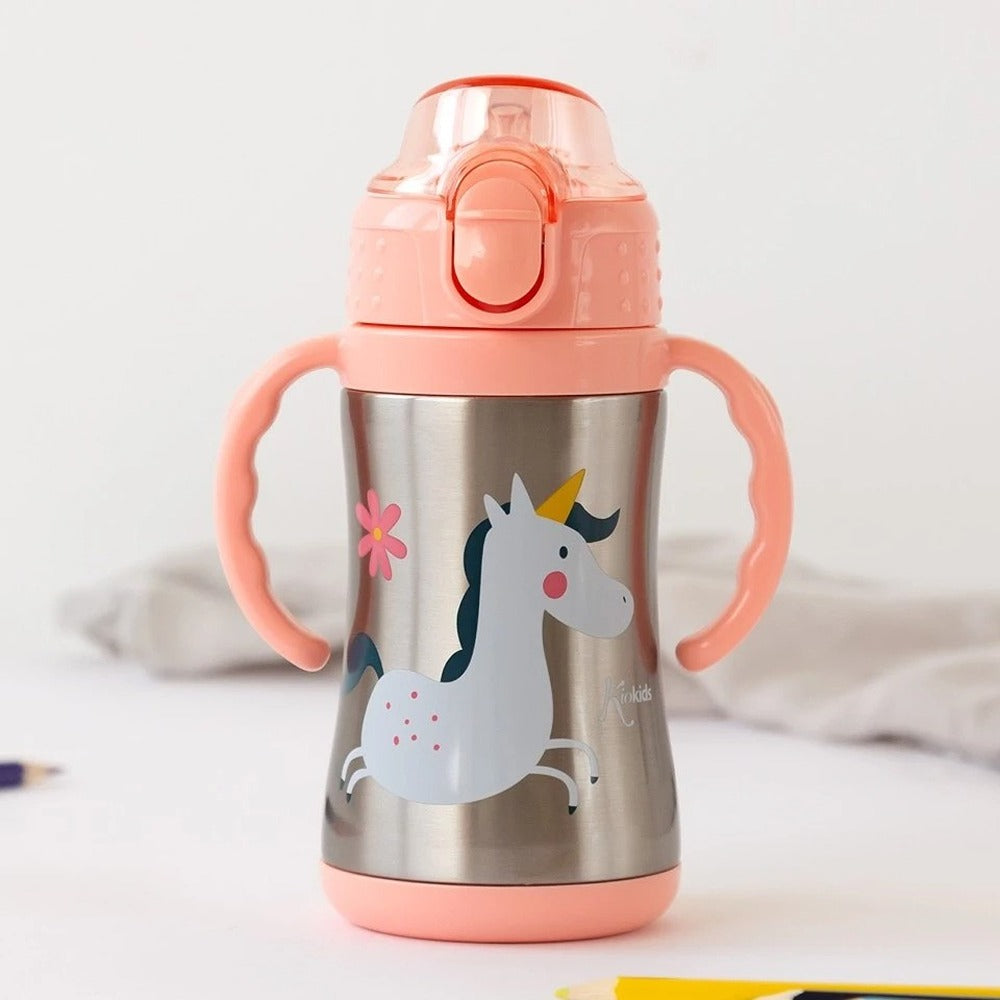 Kiokids Bottiglia Allenamento Unicorno Rosa Salvia 280ml Acciaio Inox