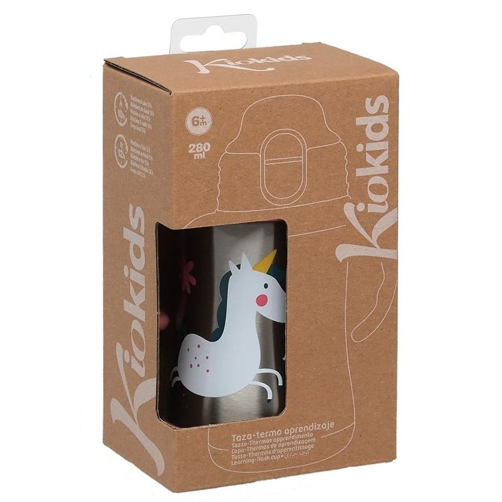 Kiokids Bottiglia Allenamento Unicorno Rosa Salvia 280ml Acciaio Inox