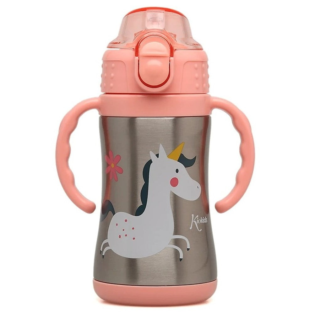 Kiokids Bottiglia Allenamento Unicorno Rosa Salvia 280ml Acciaio Inox
