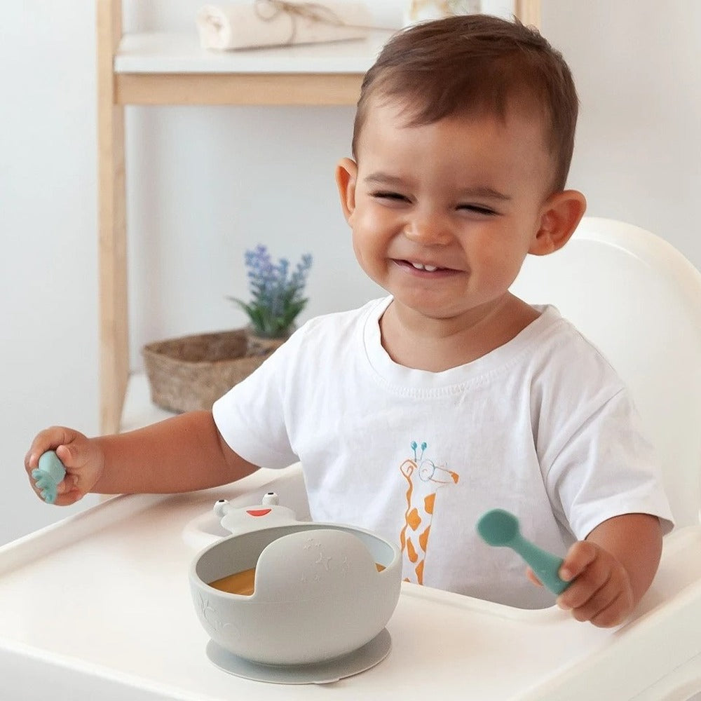 Kiokids Ciotola In Silicone Con Ventosa Lumaca Grigia