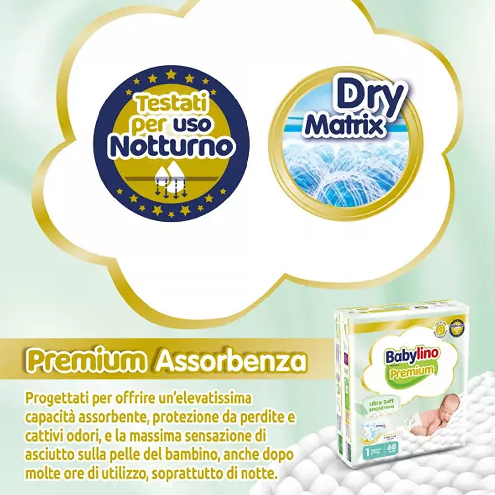 Babylino Premium Pannolini 1 Newborn 2-5 kg 68 Pezzi