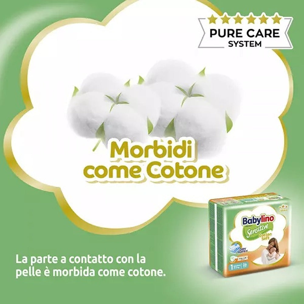 Babylino Sensitive Cotton Soft Pannolini 1 Newborn 2-5 kg 26 Pezzi