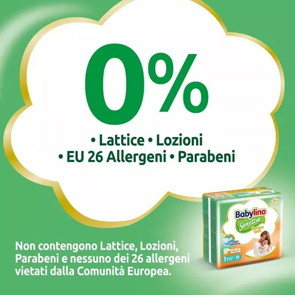 Babylino Sensitive Cotton Soft Pannolini 1 Newborn 2-5 kg 26 Pezzi
