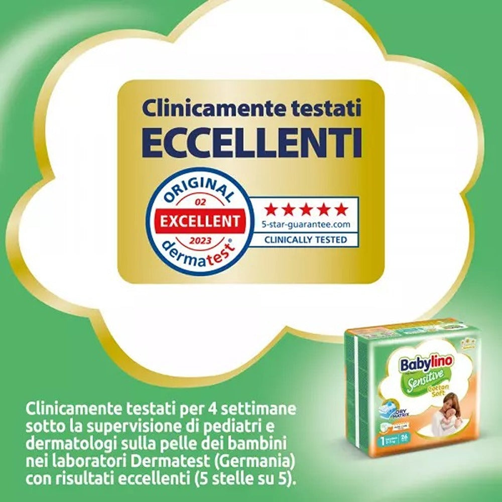 Babylino Sensitive Cotton Soft Pannolini 1 Newborn 2-5 kg 26 Pezzi