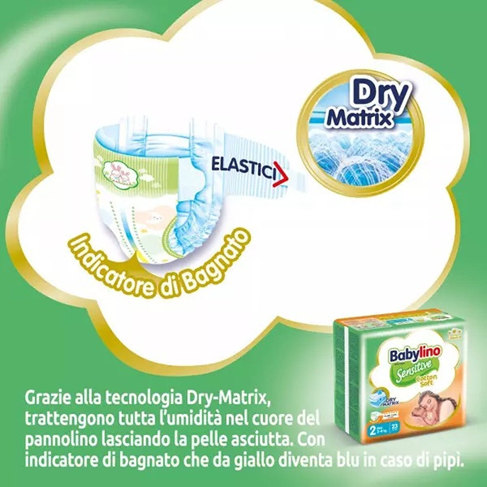 Babylino Sensitive Cotton Soft Pannolini 2 Mini 3-6 kg 64 Pezzi