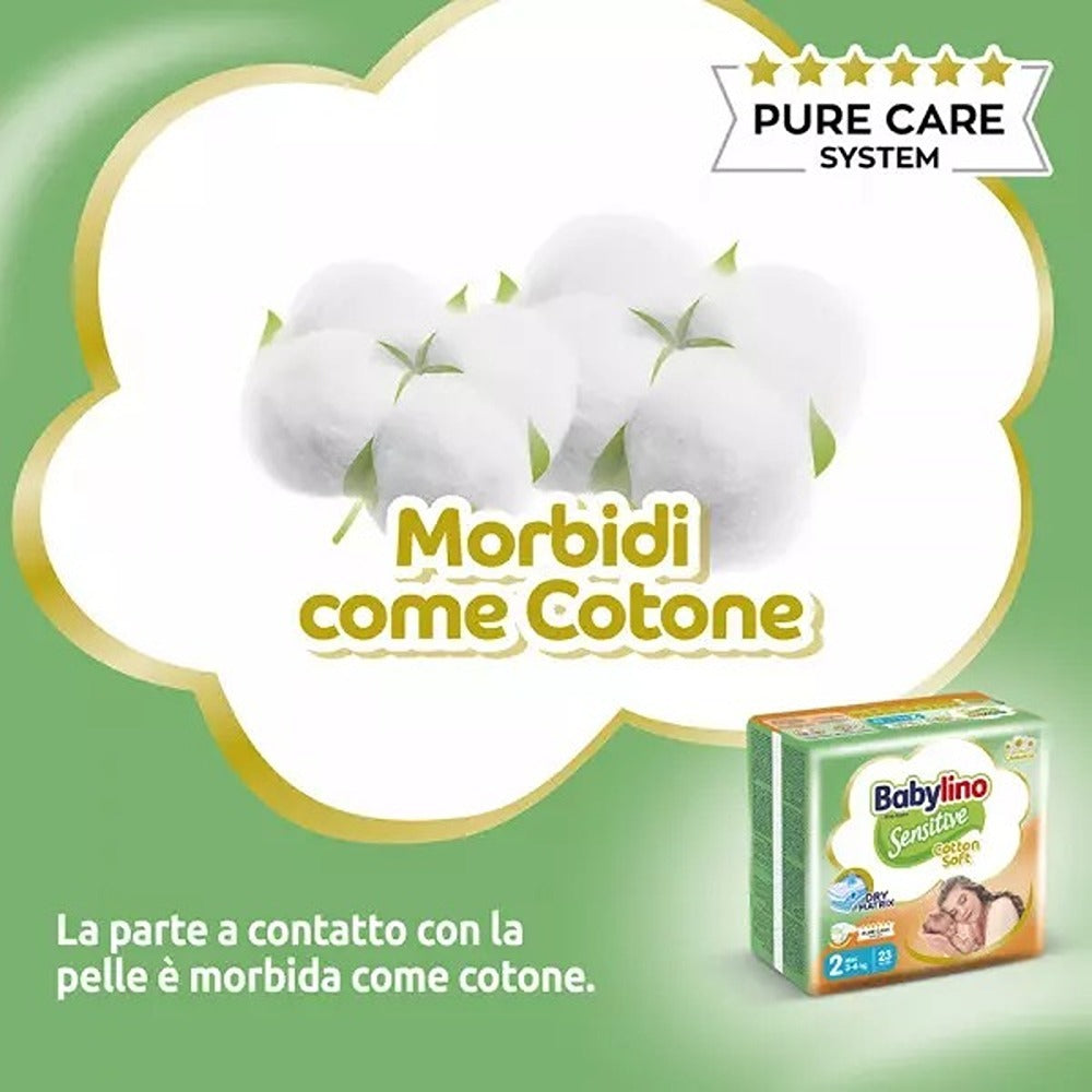 Babylino Sensitive Cotton Soft Pannolini 2 Mini 3-6 kg 64 Pezzi
