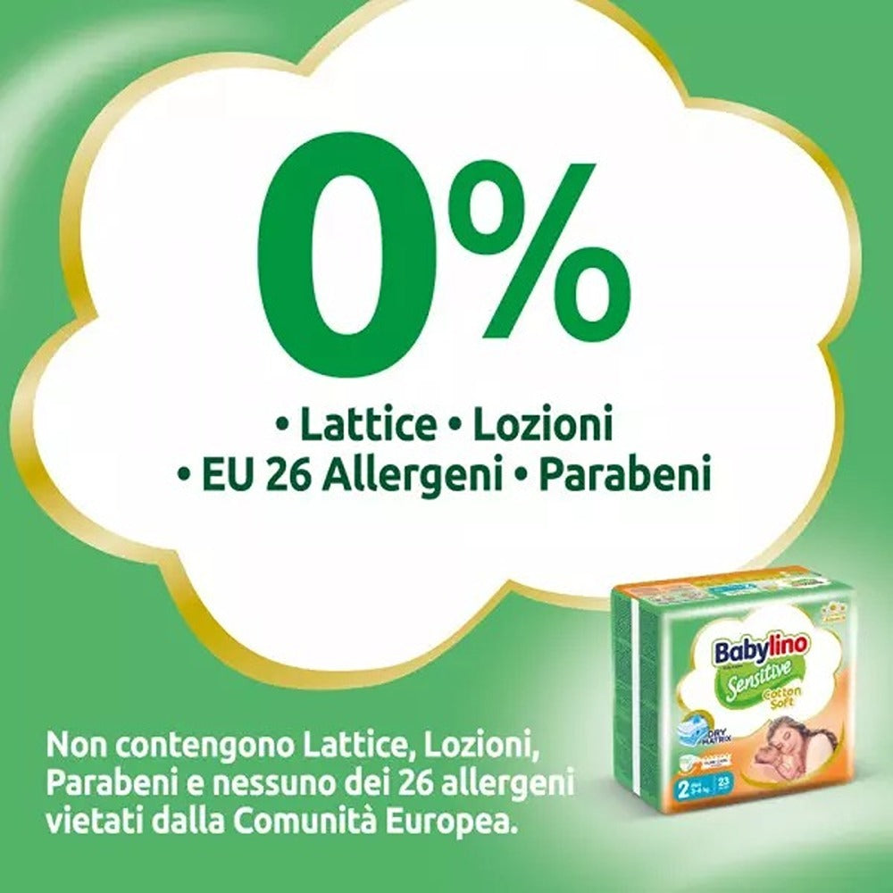 Babylino Sensitive Cotton Soft Pannolini 2 Mini 3-6 kg 64 Pezzi