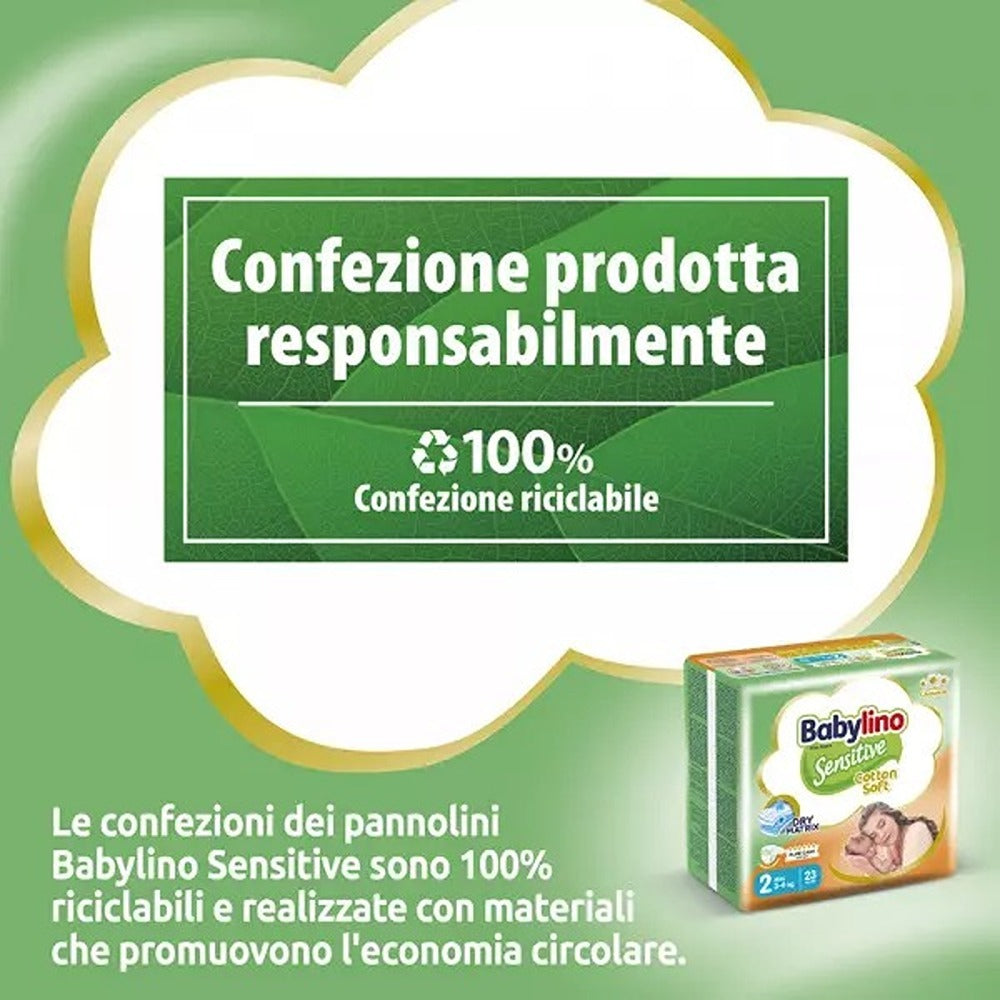 Babylino Sensitive Cotton Soft Pannolini 2 Mini 3-6 kg 64 Pezzi