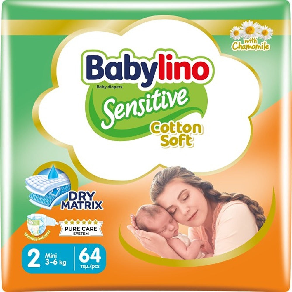Babylino Sensitive Cotton Soft Pannolini 2 Mini 3-6 kg 64 Pezzi
