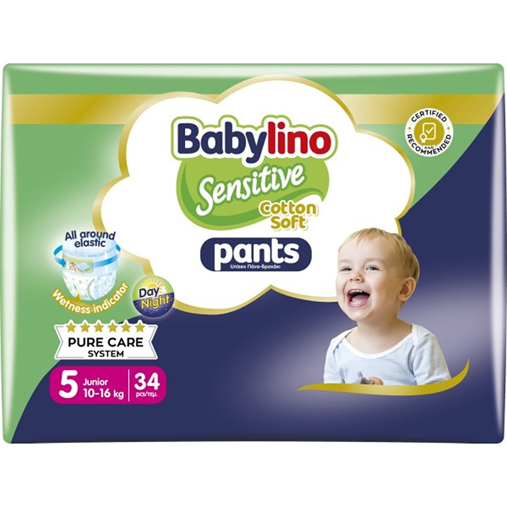 Babylino Sensitive Cotton Soft Pannolini Mutandina 5 junior  10-16 kg 34 Pezzi