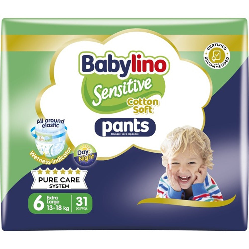 Babylino Sensitive Cotton Soft Pannolini Mutandina 6 XL 13-18 kg 31 Pezzi