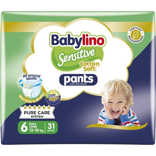 Babylino Sensitive Cotton Soft Pannolini Mutandina 6 XL 13-18 kg 31 Pezzi
