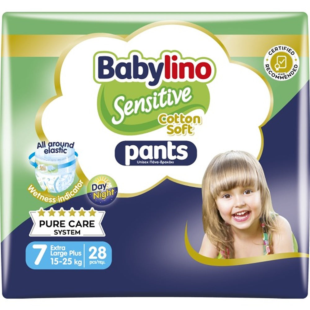 Babylino Sensitive Cotton Soft Pannolini Mutandina 7 XL Plus 15-25 kg 28 Pezzi