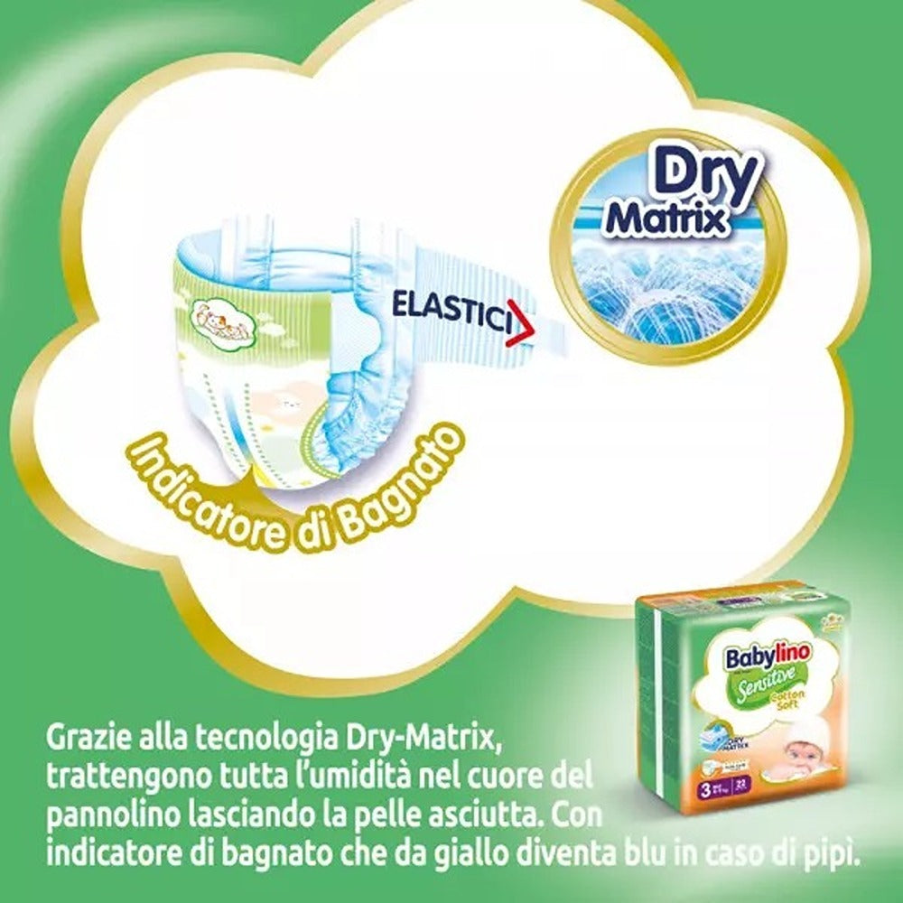 Babylino Sensitive Cotton Soft Pannolini 3 Midi 4-9 kg 56 Pezzi