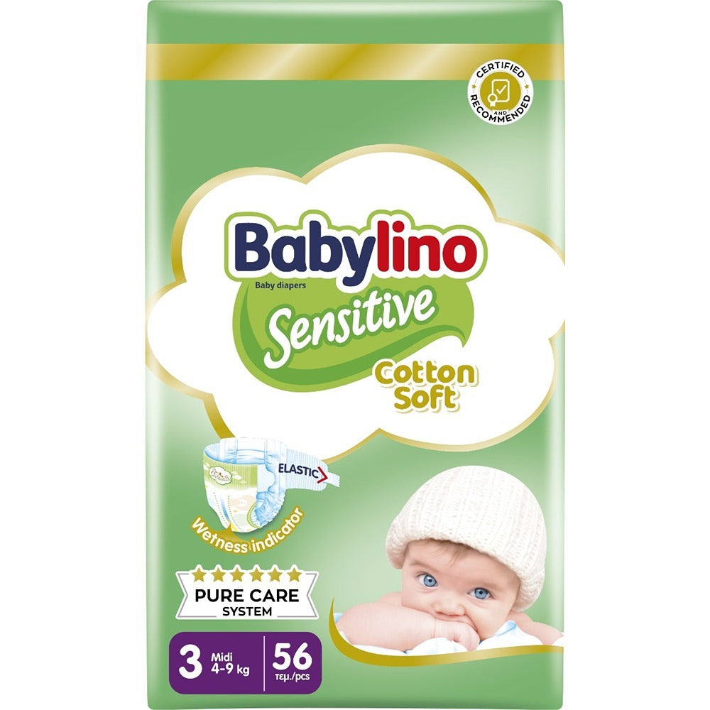 Babylino Sensitive Cotton Soft Pannolini 3 Midi 4-9 kg 56 Pezzi