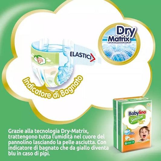 Babylino Sensitive Cotton Soft Pannolini 6 XL 13-18 kg 38 Pezzi