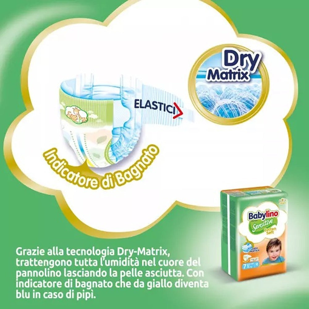 Babylino Sensitive Cotton Soft Pannolini 7 XL Plus 15+ kg 36 Pezzi