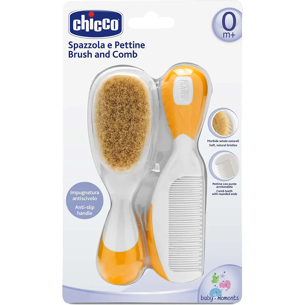 Chicco Spazzola E Pettine Con Setole Naturale Arancione