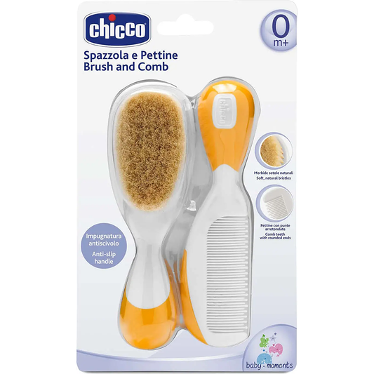 Chicco Spazzola E Pettine Con Setole Naturale Arancione