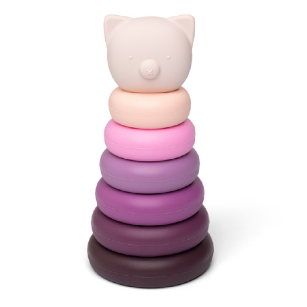 Little L Gioco Scomponibile In Silicone Torre Con Maialino Colori Lilla E Rosa