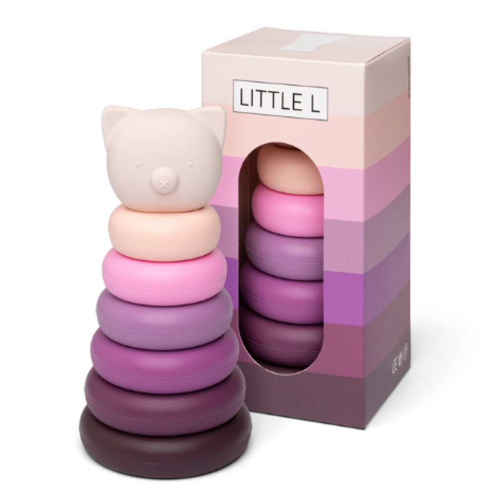 Little L Gioco Scomponibile In Silicone Torre Con Maialino Colori Lilla E Rosa