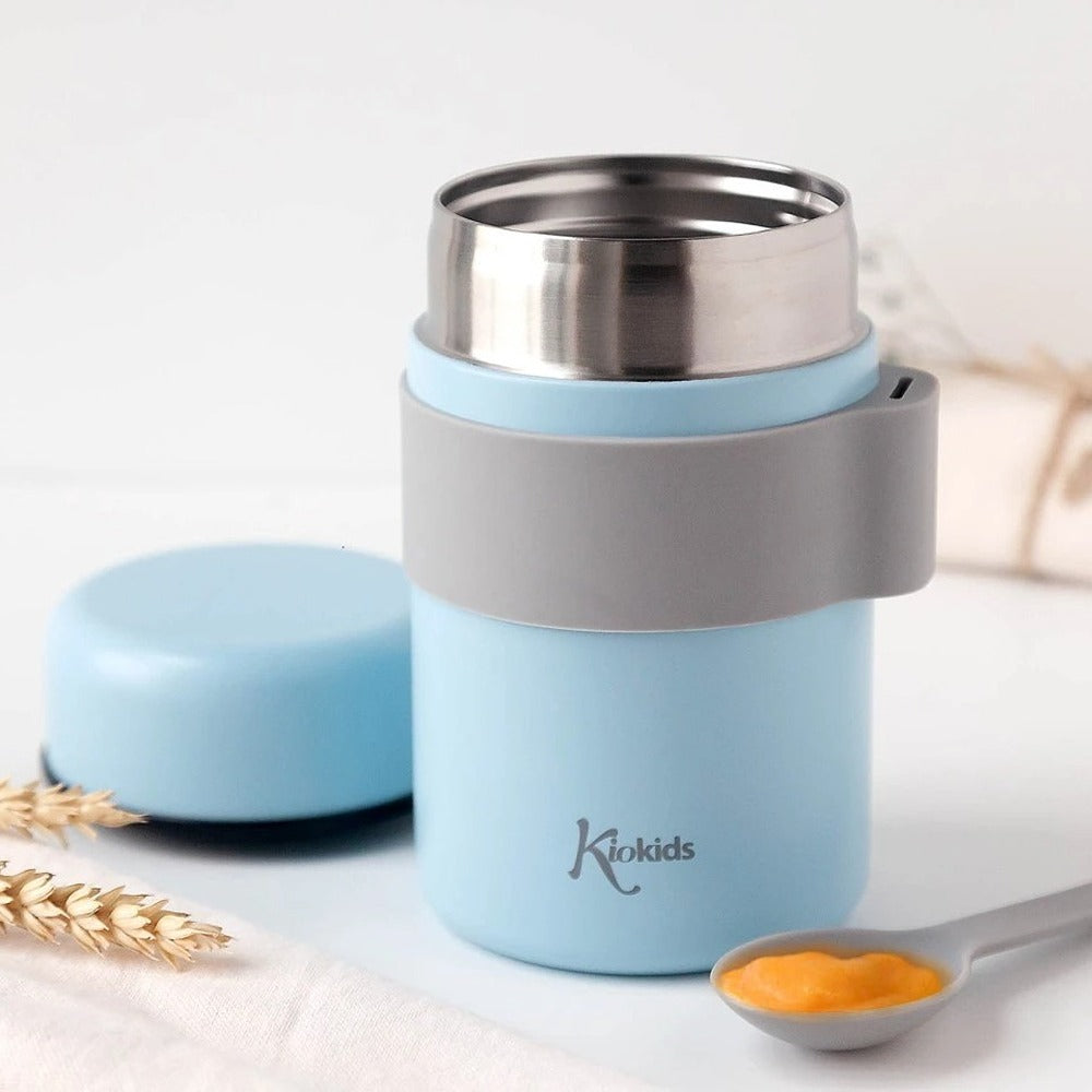 Kiokids Termos in Acciaio Per Pappe Con Cucchiaio Azzurro 500 ml