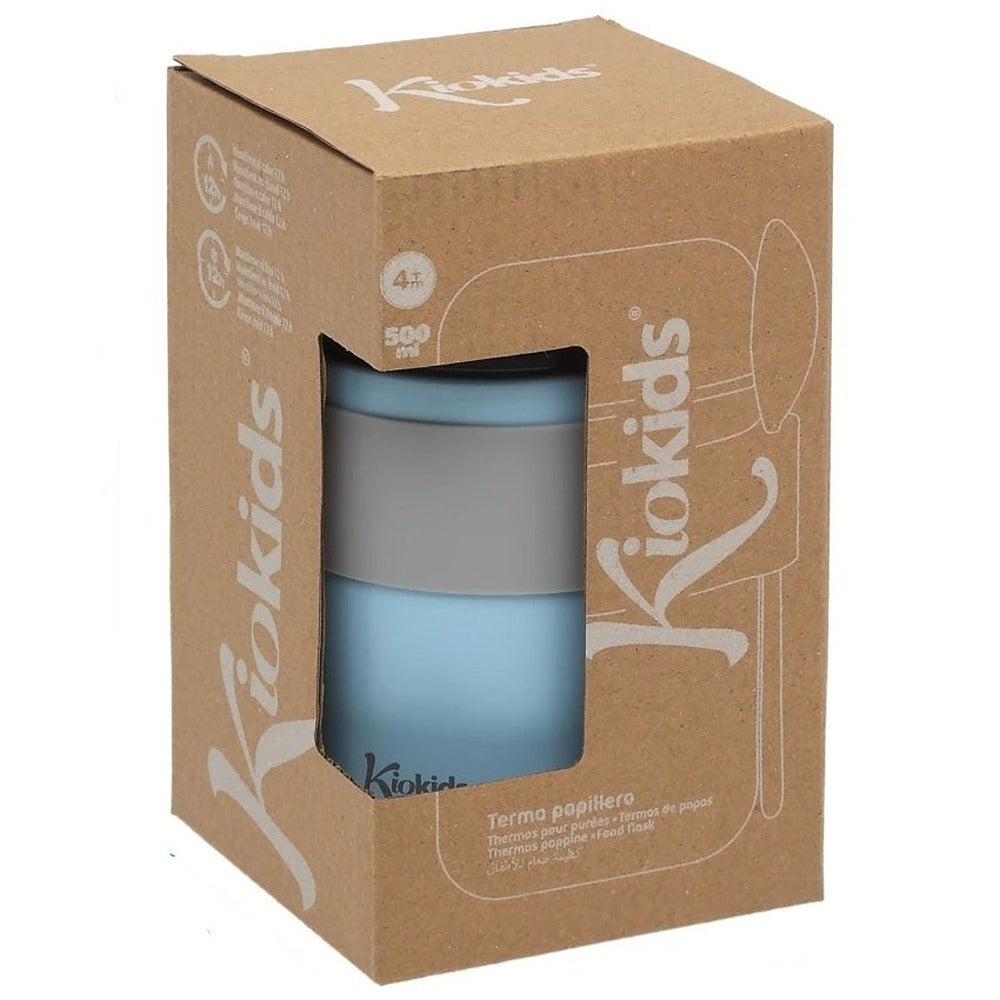 Kiokids Termos in Acciaio Per Pappe Con Cucchiaio Azzurro 500 ml